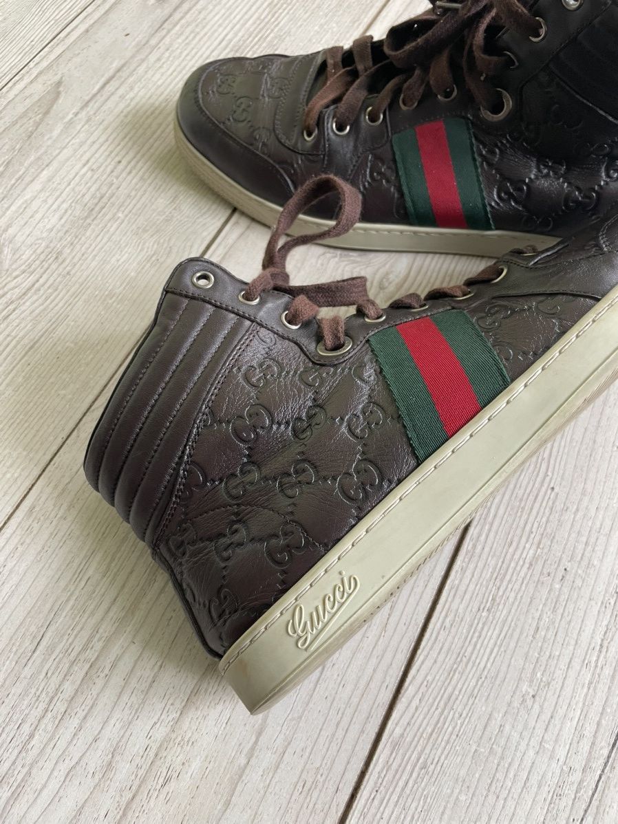 Gucci GUCCI Sneakers Hi-Top Leather Web Guccisima GG Monogram Size US 8 / EU 41 - 7 Thumbnail