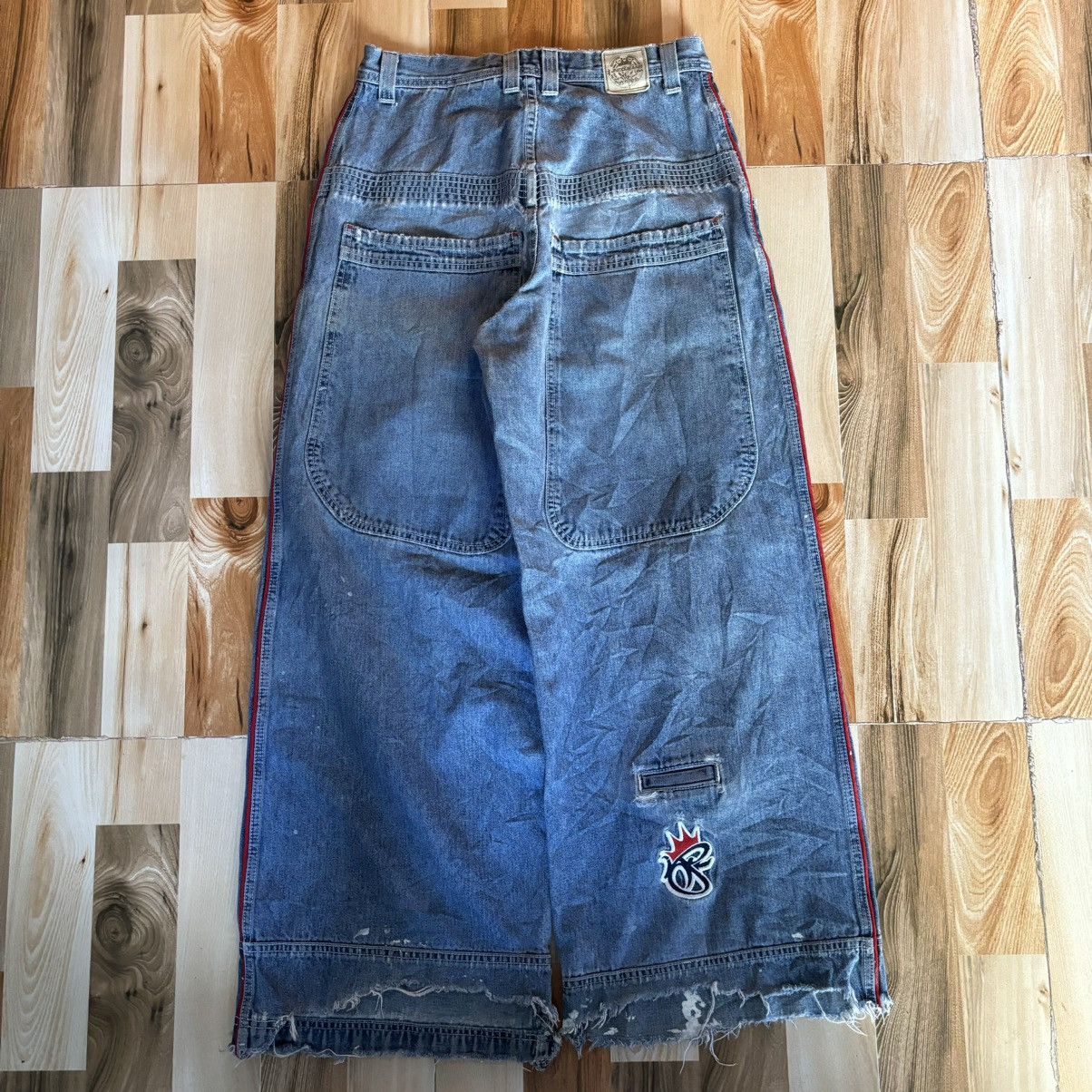 image of Crazy Vintage 90's Jnco Red Stripes Baggy Jeans in Blue, Men's (Size 32)