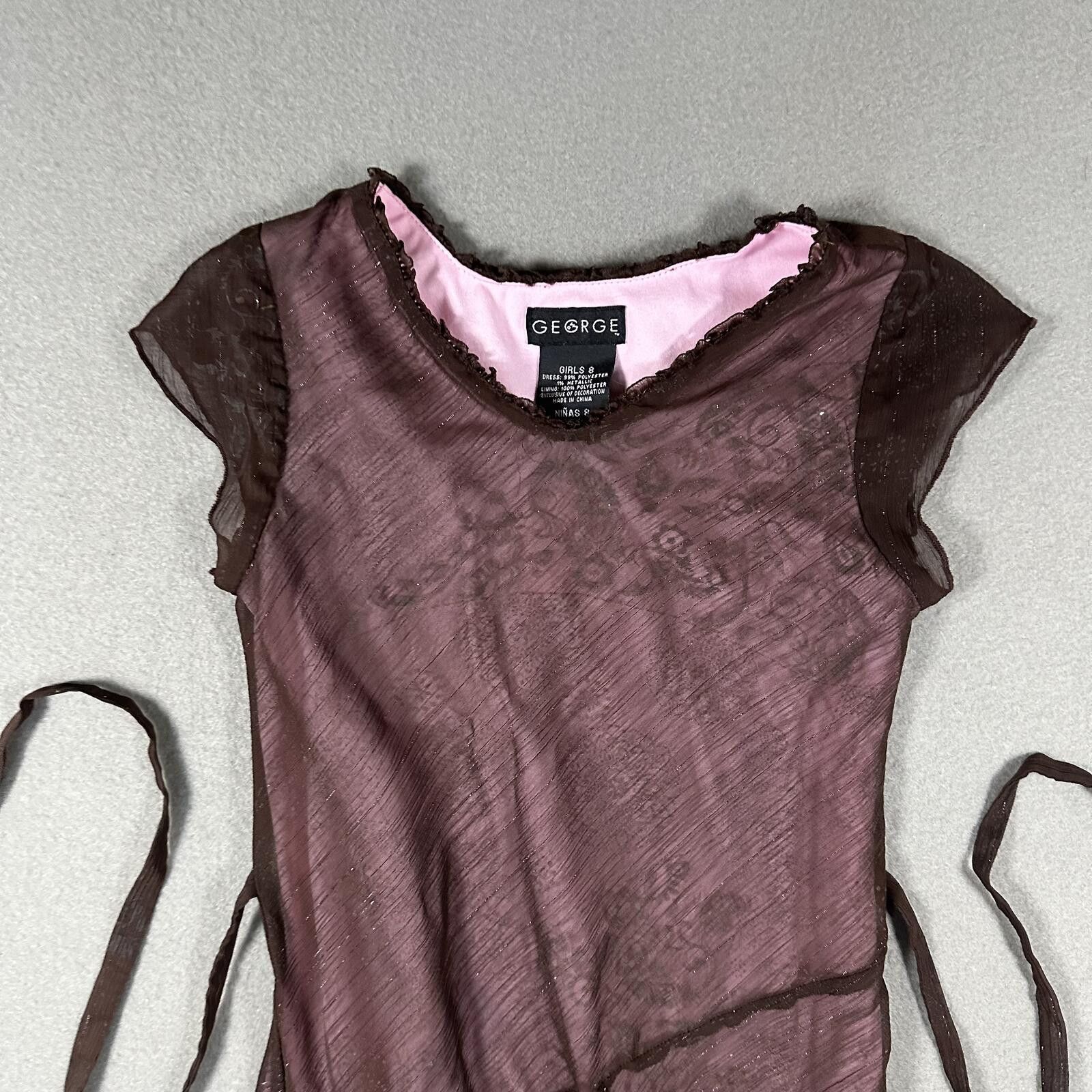 Other Girls Dress Brown Pink Mesh Asymmetrical Waist Tie Size ONE SIZE - 3 Thumbnail