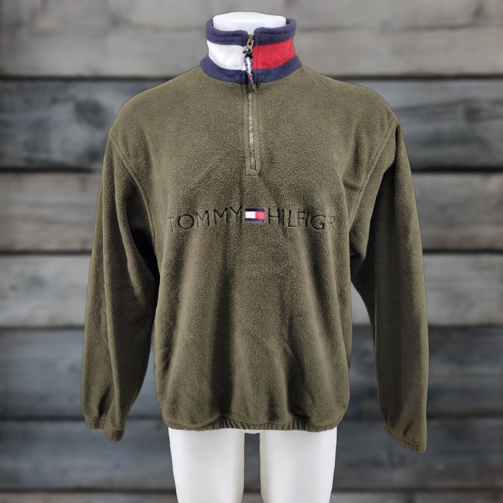 Tommy Hilfiger VINTAGE Tommy Hilfiger Flag Logo Outdoors Spellout Fleece Pullover Shirt Mens Green Medium SZ Med Size US M / EU 48-50 / 2 - 1 Thumbnail