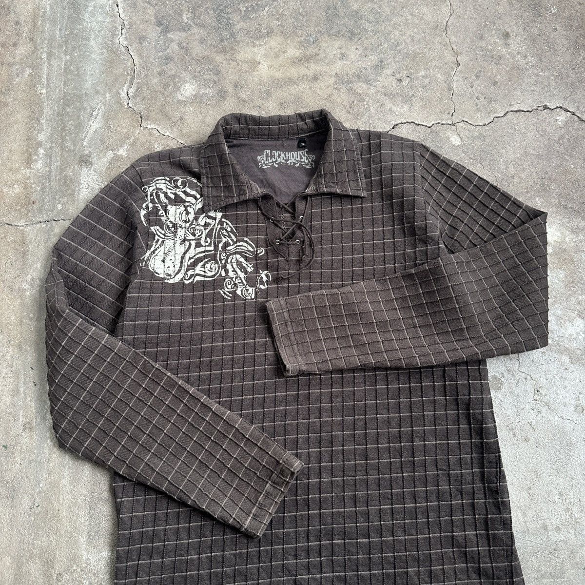 Japanese Brand × Vintage Vintage Clockhouse Waffle Texture Brown Long Sleeve Size US XL / EU 56 / 4 - 5 Thumbnail