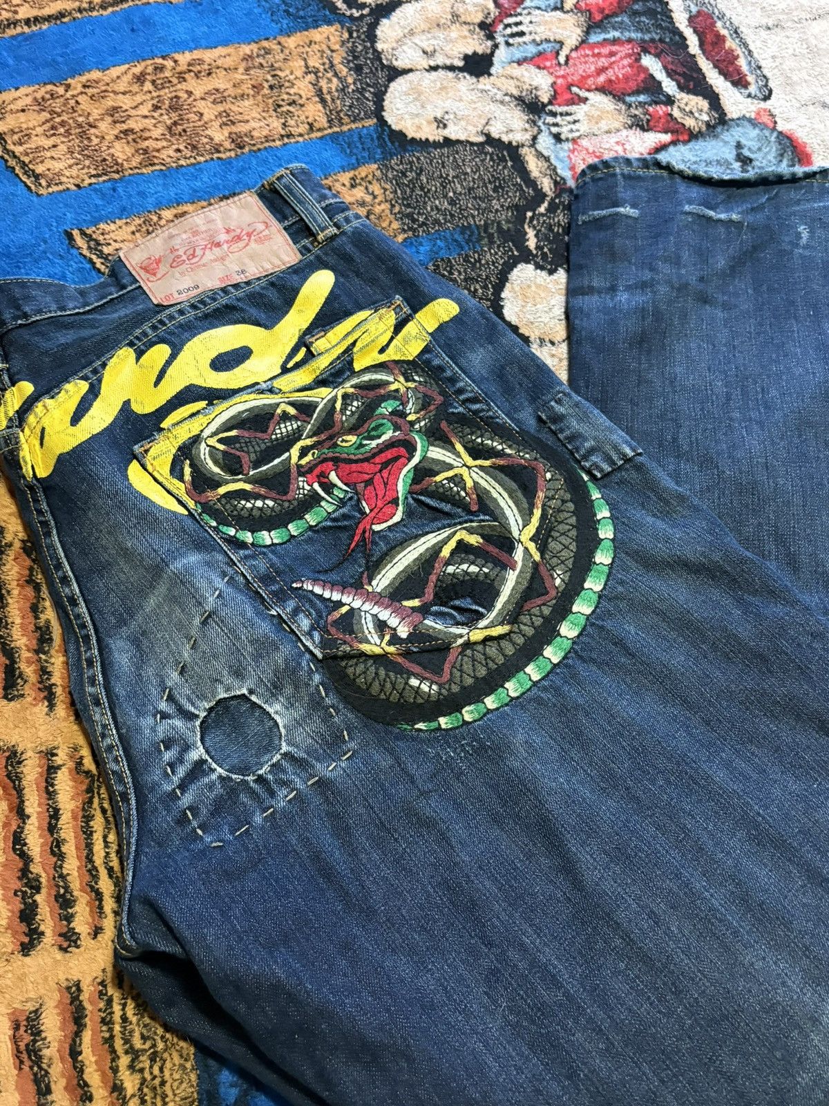 Ed Hardy Vintage y2K Embroidered Ed Hardy Rattlesnake Patchwork Jeans Size US 38 / EU 54 - 4 Thumbnail