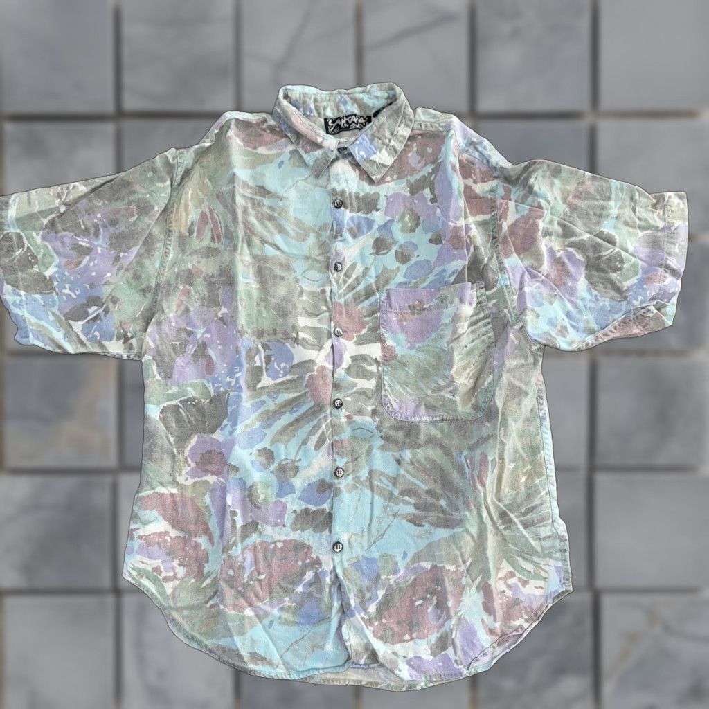 Vintage VINTAGE Santana Button-Up Shirt Geometric Hawaiian Blue M Mens Short Sleeve 18x26 Size US M / EU 48-50 / 2 - 1 Thumbnail