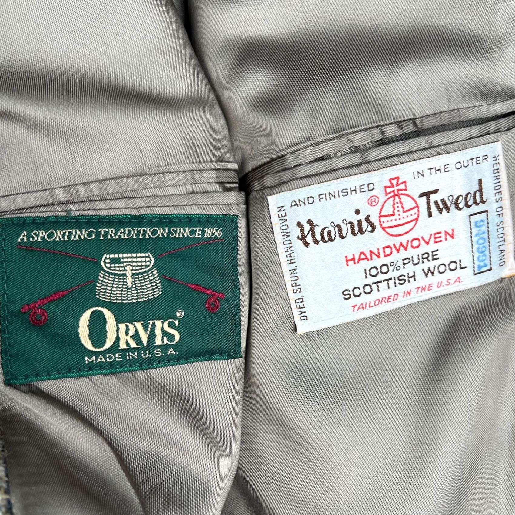 Orvis VINTAGE Orvis Harris Tweed Wool Sport Coat Blazer 42L Beige Preppy Mens Size 42R - 5 Thumbnail