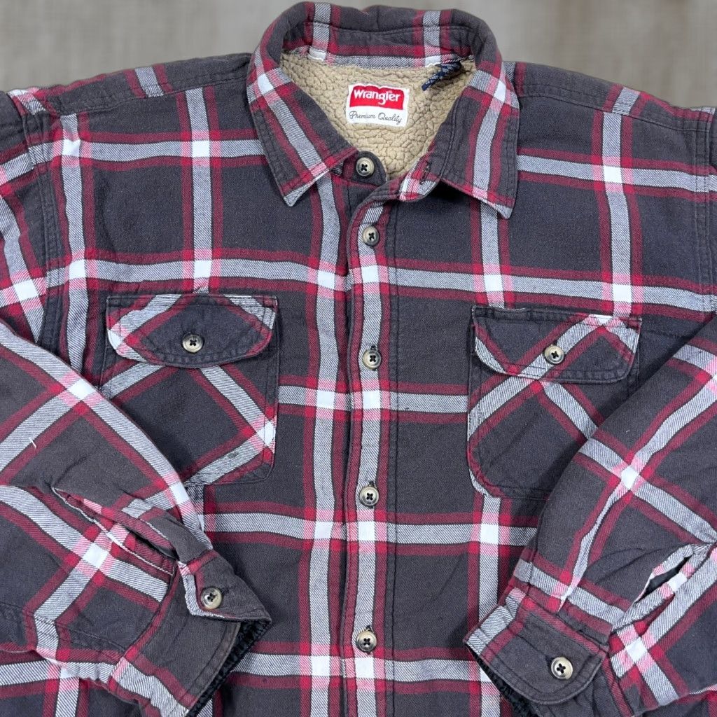 Wrangler Wrangler Jacket Shacket XL Gray Plaid Flannel Lined Cotton Polyester Pocket Casual Workwear Mens Size US XL / EU 56 / 4 - 1 Thumbnail