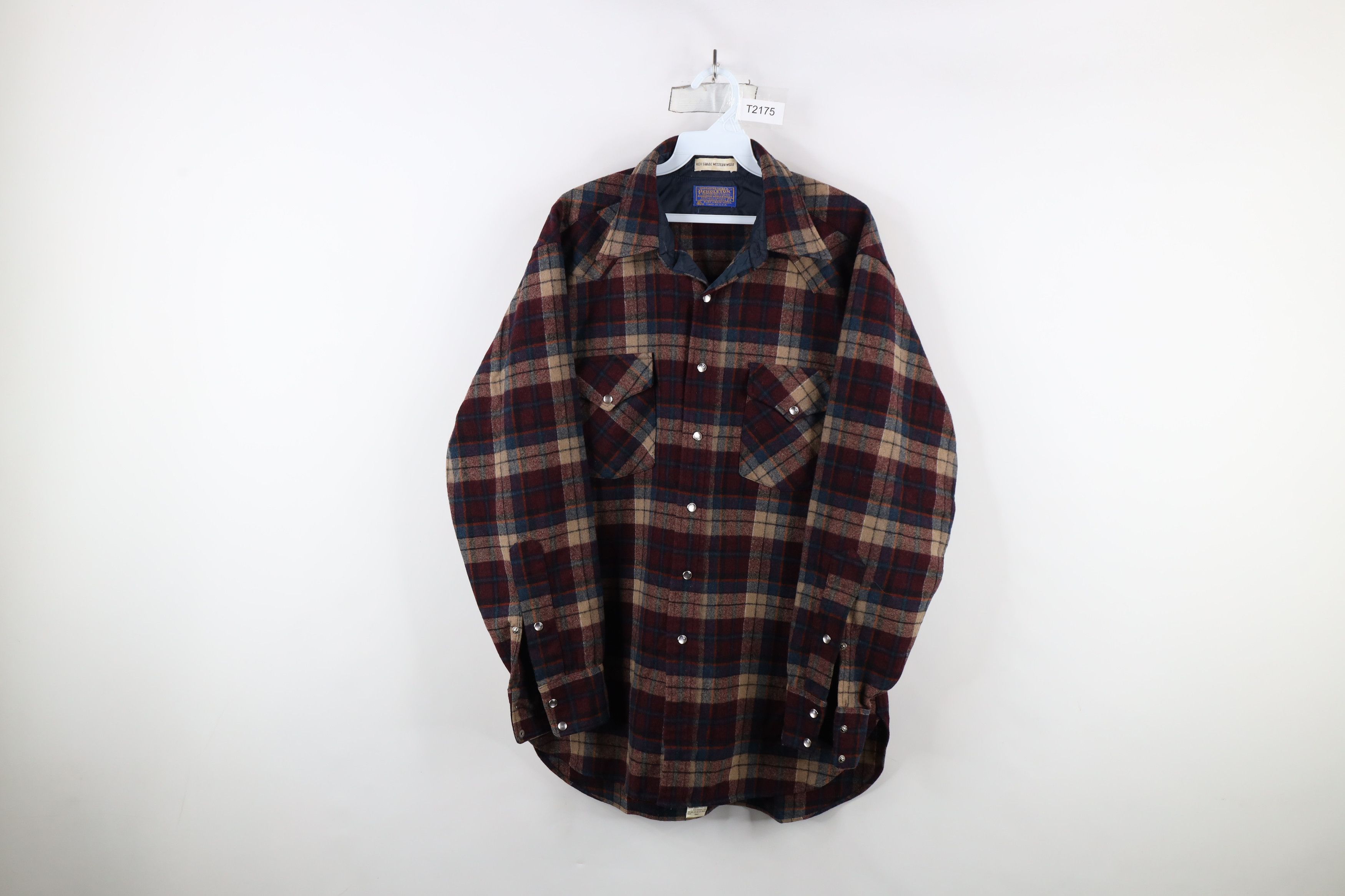 Pendleton Vintage 70s Pendleton Wool Snap Button Shirt Plaid USA Size US L / EU 52-54 / 3 - 1 Thumbnail