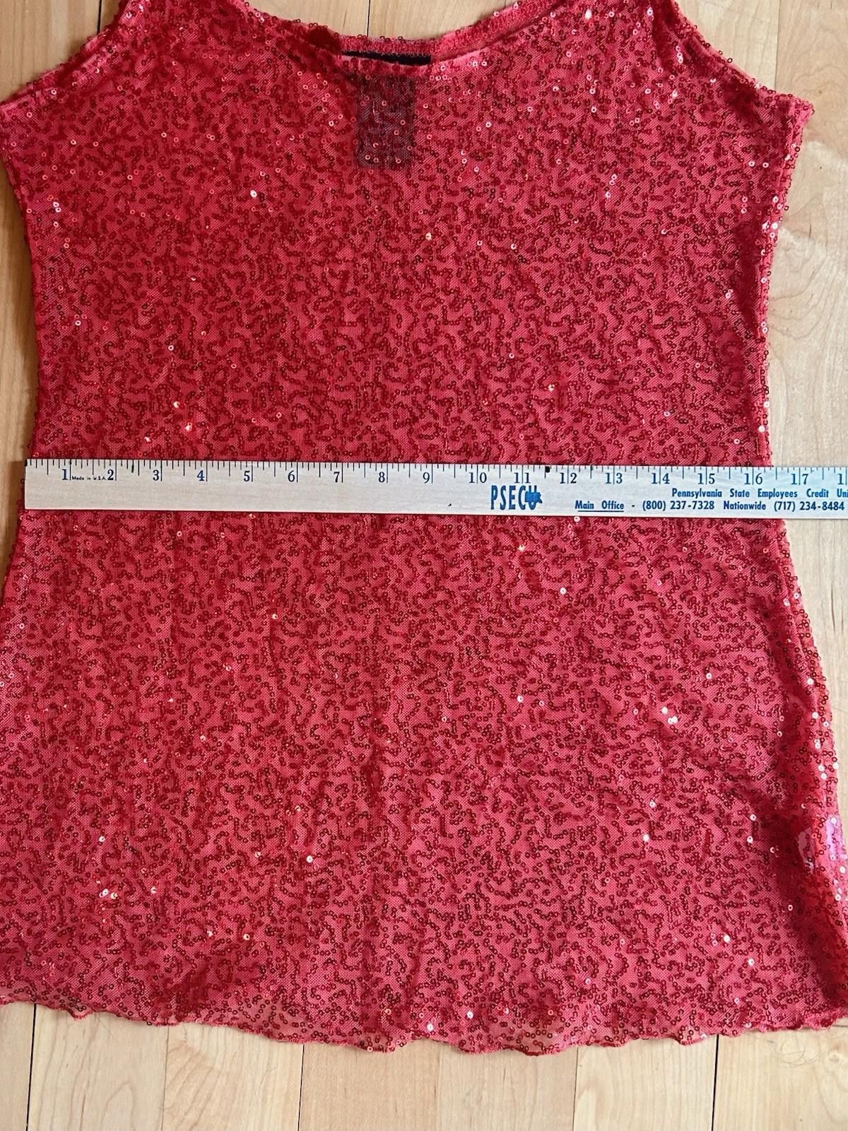 Other Tank Top Orange Red Sequins Sheer Sleeveless Stretch Mermaid Size L / US 10 / IT 46 - 7 Thumbnail