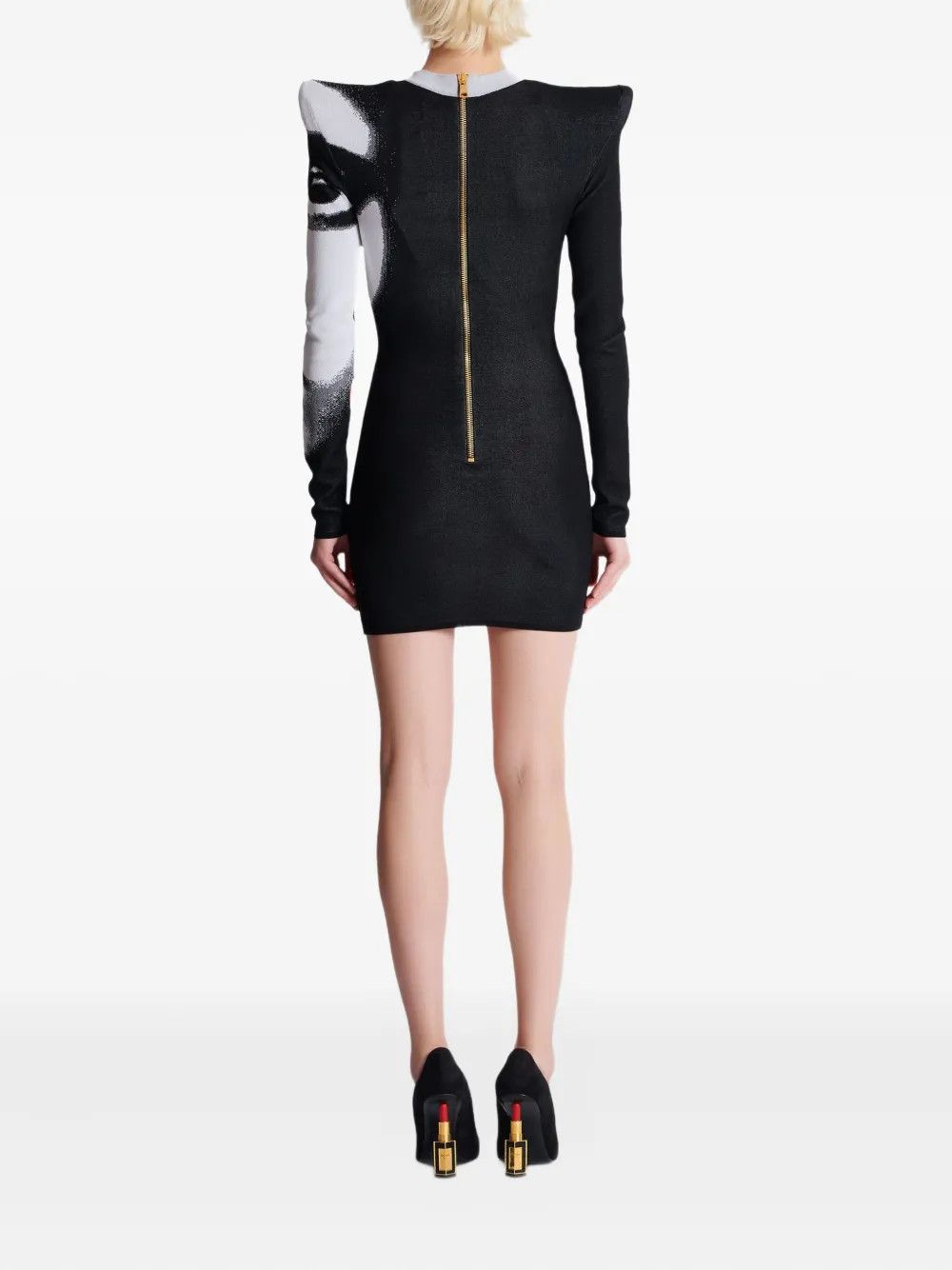 Balmain o1s1wg110526 Face-Motif Mini Dress in White/Black Size XL / US 12-14 / IT 48-50 - 7 Thumbnail