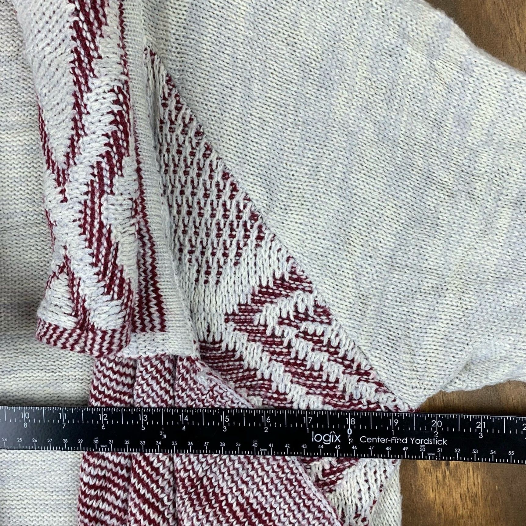 Vintage Au Lieu Womens Cardigan Sweater Gray Burgundy Aztec Open Waterfall Front 3X Size XXL / US 16-18 / IT 52-54 - 7 Thumbnail