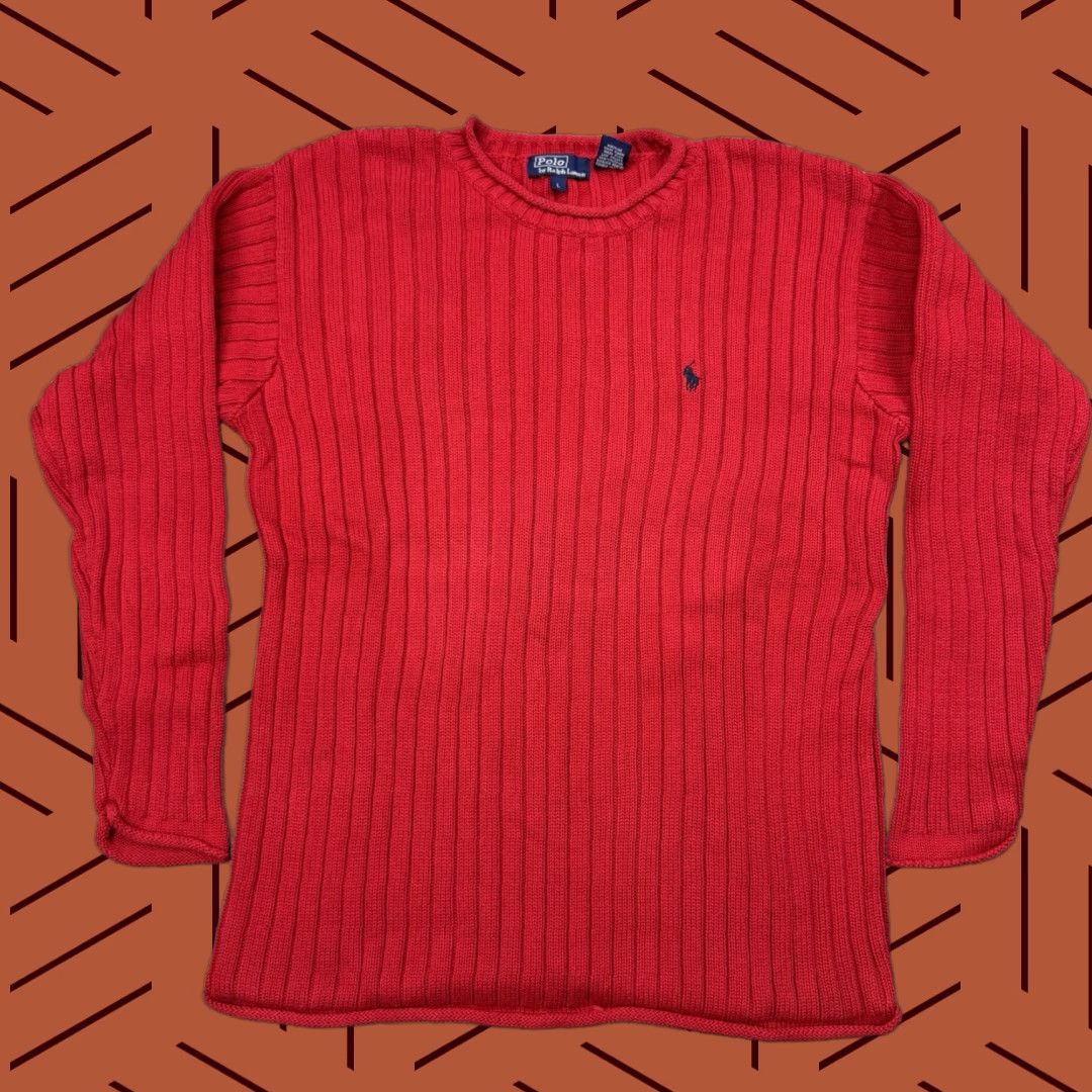 Polo Ralph Lauren VINTAGE Polo Ralph Lauren Roll Neck Sweater Red Men L Cotton Ribbed 80s Classic Preppy Size US L / EU 52-54 / 3 - 1 Thumbnail