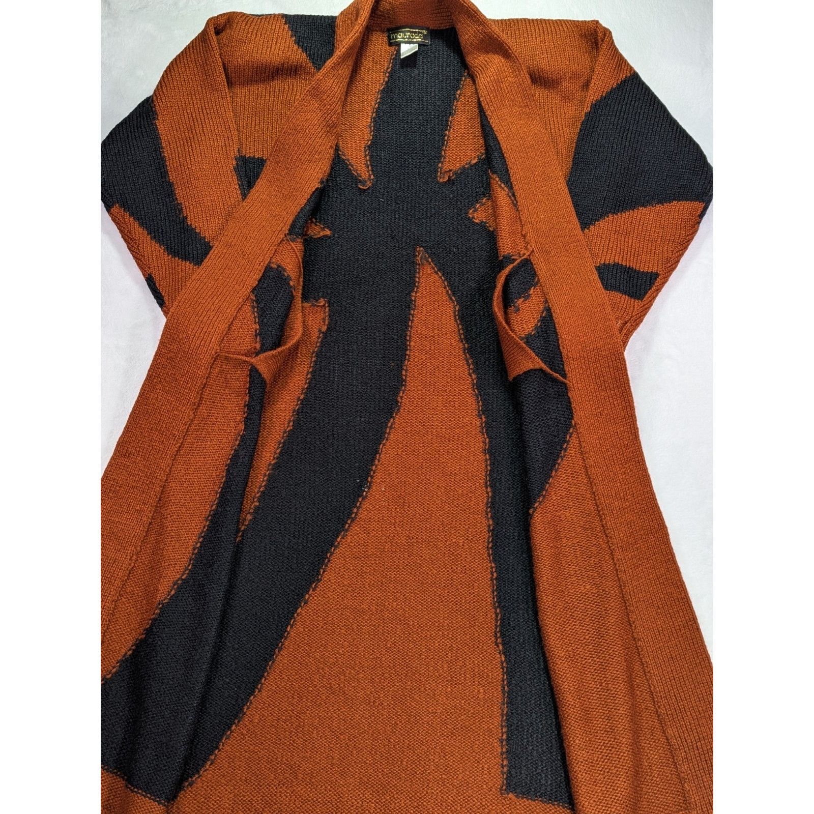 Other Maurada Sz Large Burnt Orange/Black Long/Maxi Knit Cartigan Size L / US 10 / IT 46 - 9 Thumbnail
