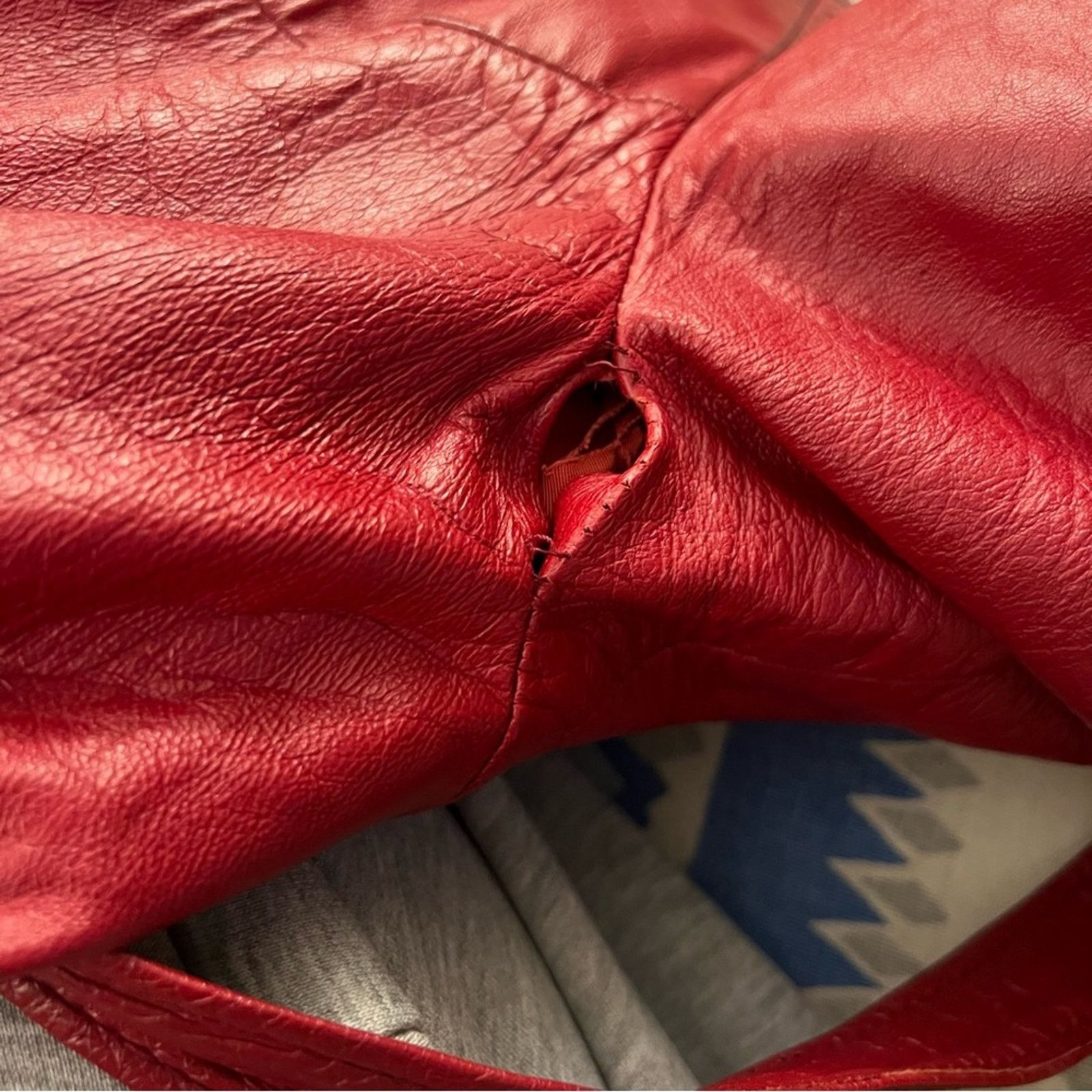 Vintage 60s 70s Red Leather Silver Fox Fur Mrs Claus Trench Coat Size XL / US 12-14 / IT 48-50 - 14 Thumbnail