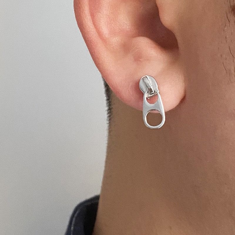 Jewelry × Sterling Silver Zipper New Trend Earrings One Pairs Chrome Jewelry Size ONE SIZE - 2 Thumbnail
