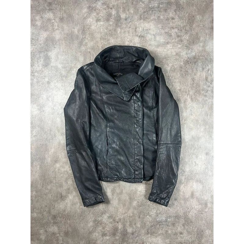 Image of Vintage Allsaints High Collar Asymmetric Leather Jacket in Black, Women's (Size Small)