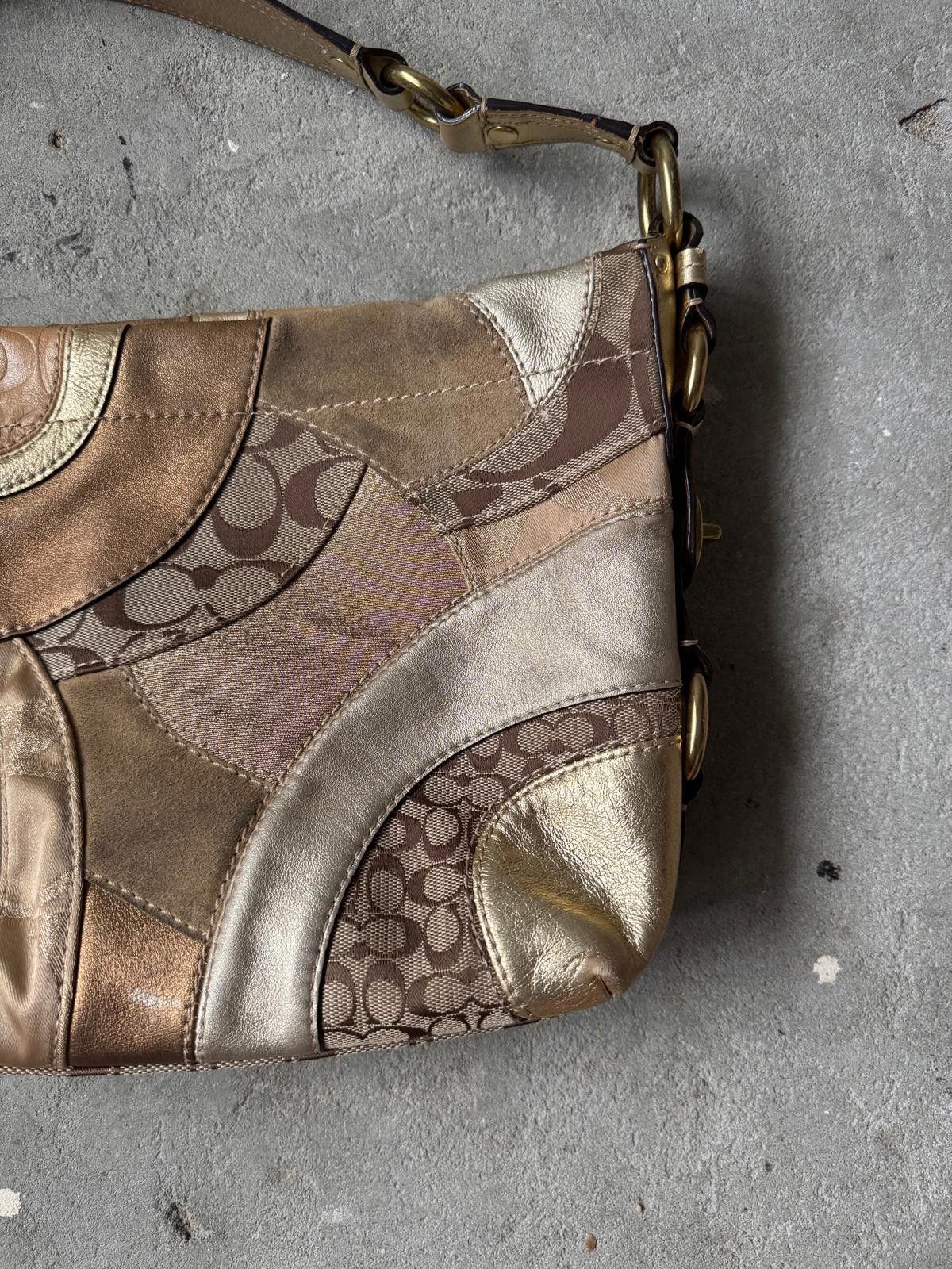 Coach Coach Signature Patchwork Carly Shoulder Bag Beige/Gold Size ONE SIZE - 3 Thumbnail
