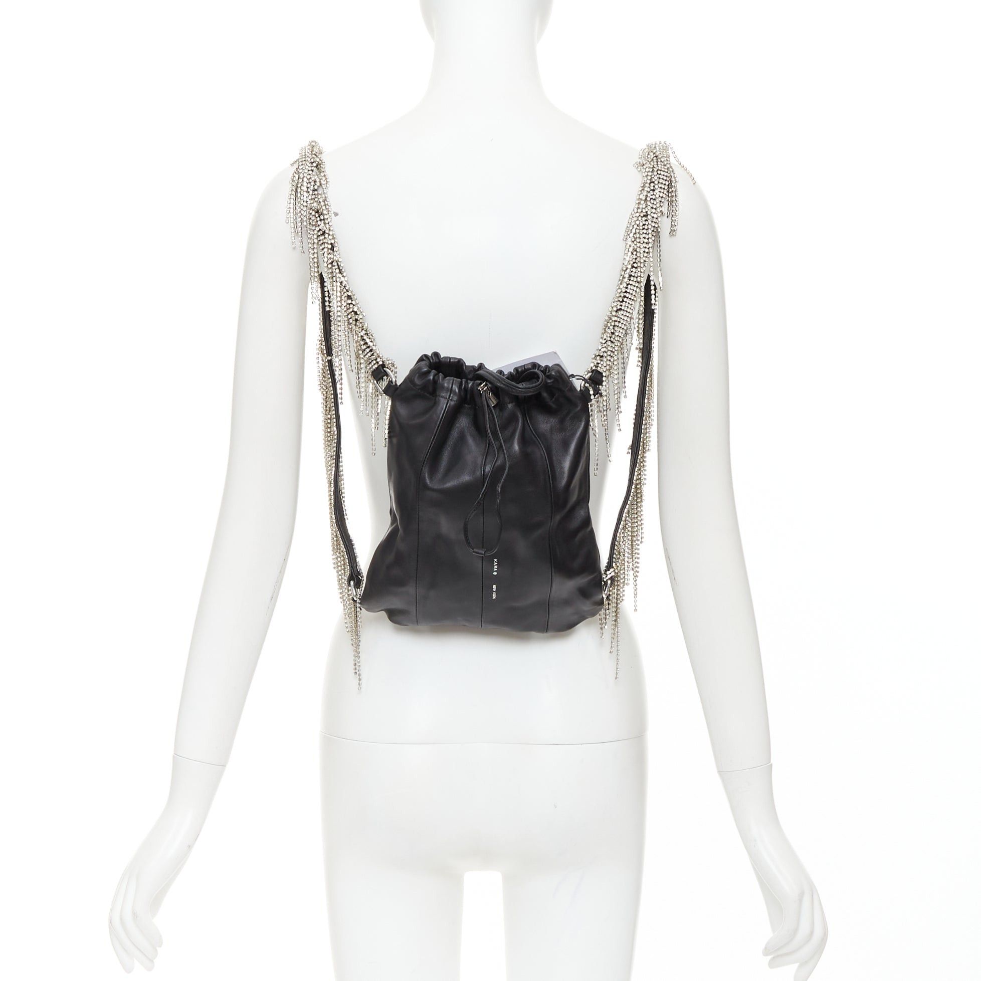 KARA KARA black leather white logo strass fringe crystal mini backpack bag Size ONE SIZE - 1 Thumbnail