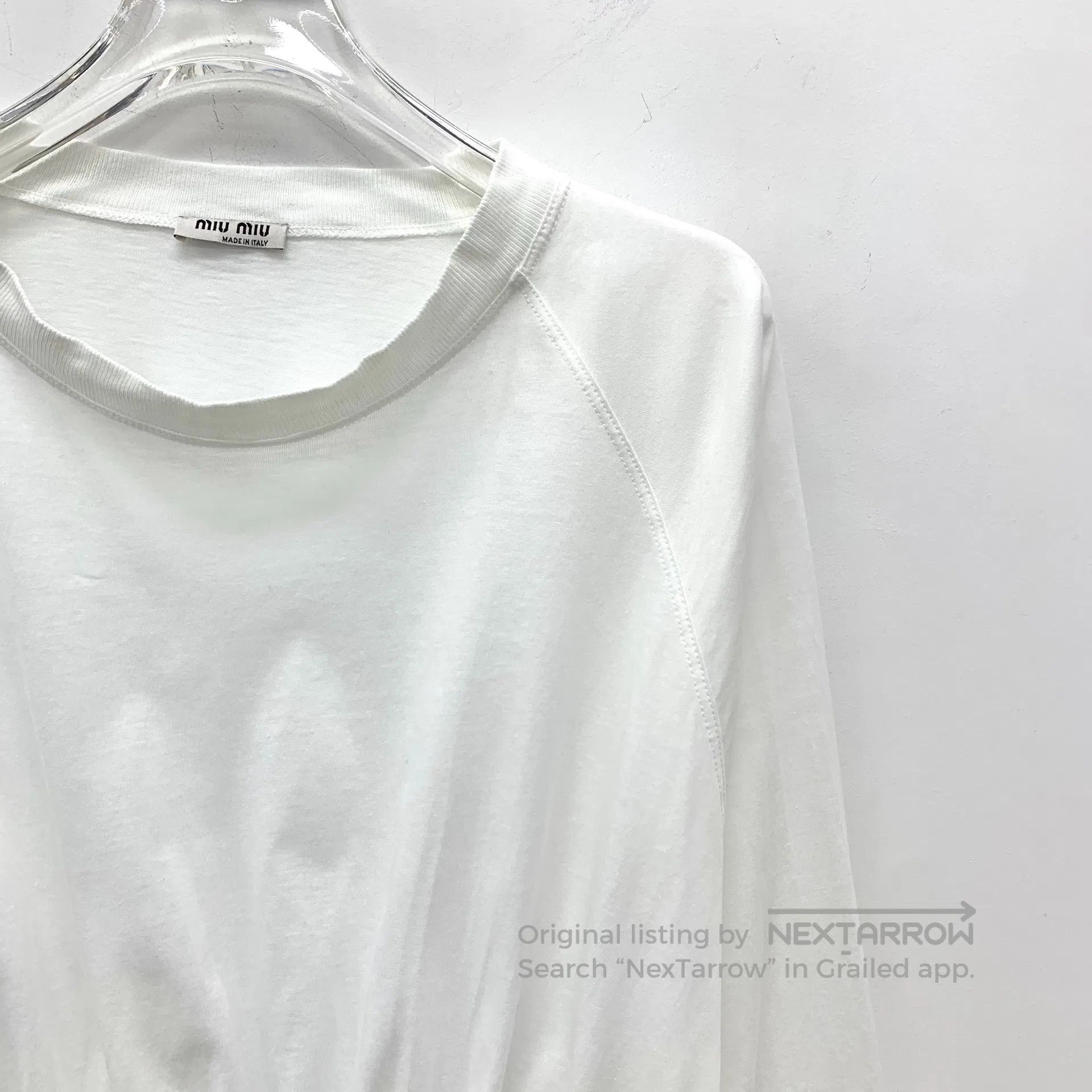 Miu Miu Miu Miu White stretch logo lettering cotton round-neck lon Size M / US 6-8 / IT 42-44 - 3 Thumbnail