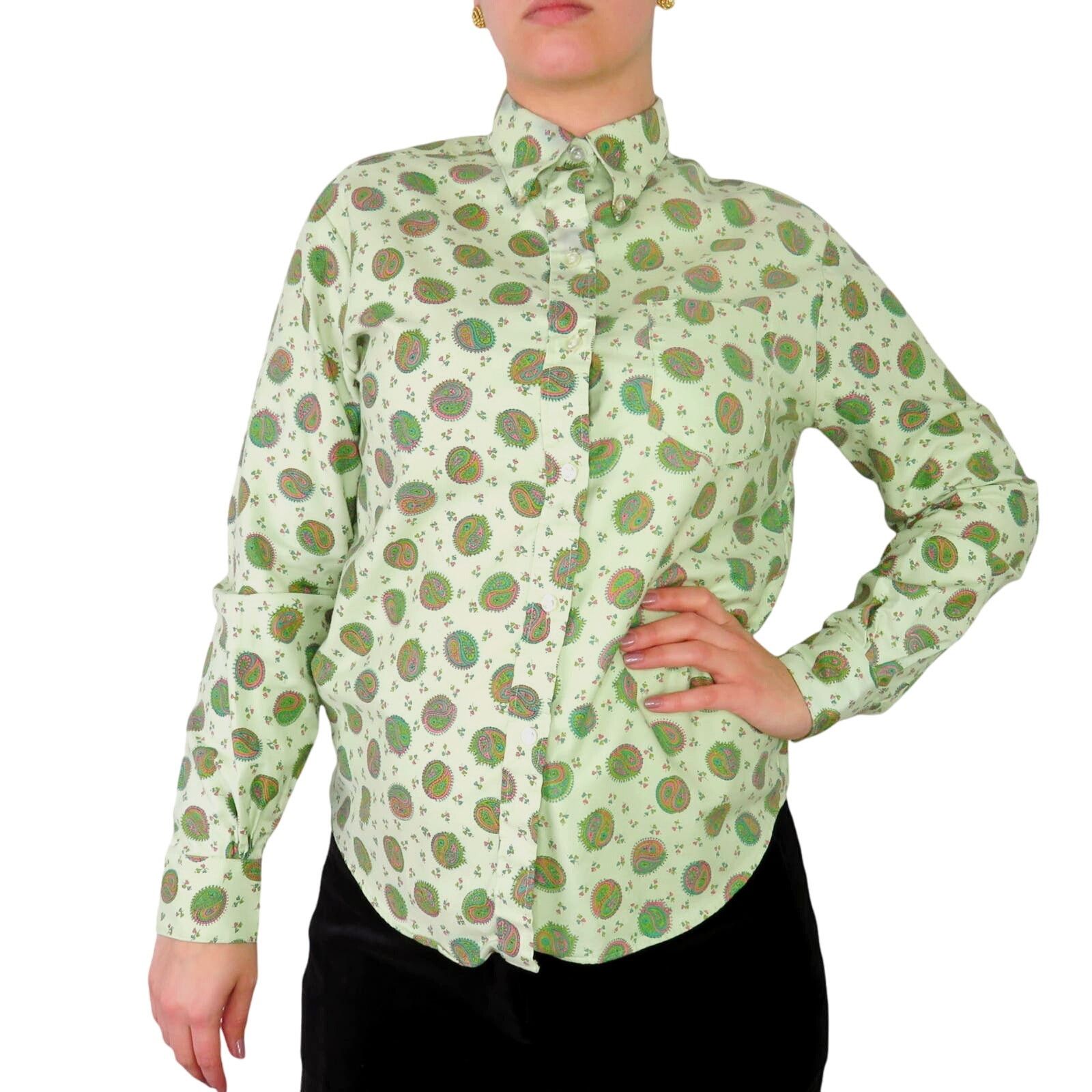 Vintage 70s Vintage Green Paisley Retro Button Down Blouse Medium Size M / US 6-8 / IT 42-44 - 2 Thumbnail