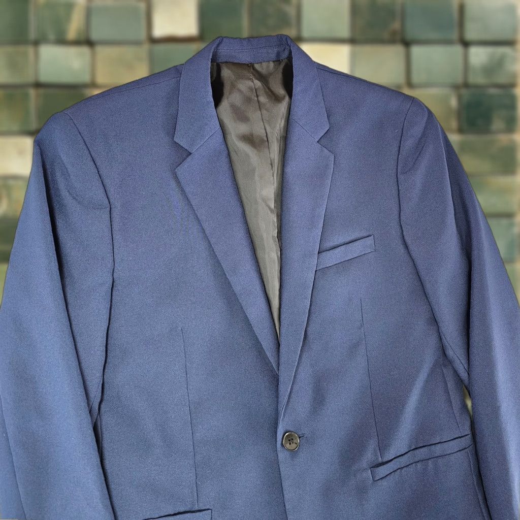 H&M H&M Blazer Mens 38S Blue Slim One-Button Notch Lapel Single-Breasted Short Jacket Coat Suit Jacket Blazer Shirt? Size 38R - 1 Thumbnail