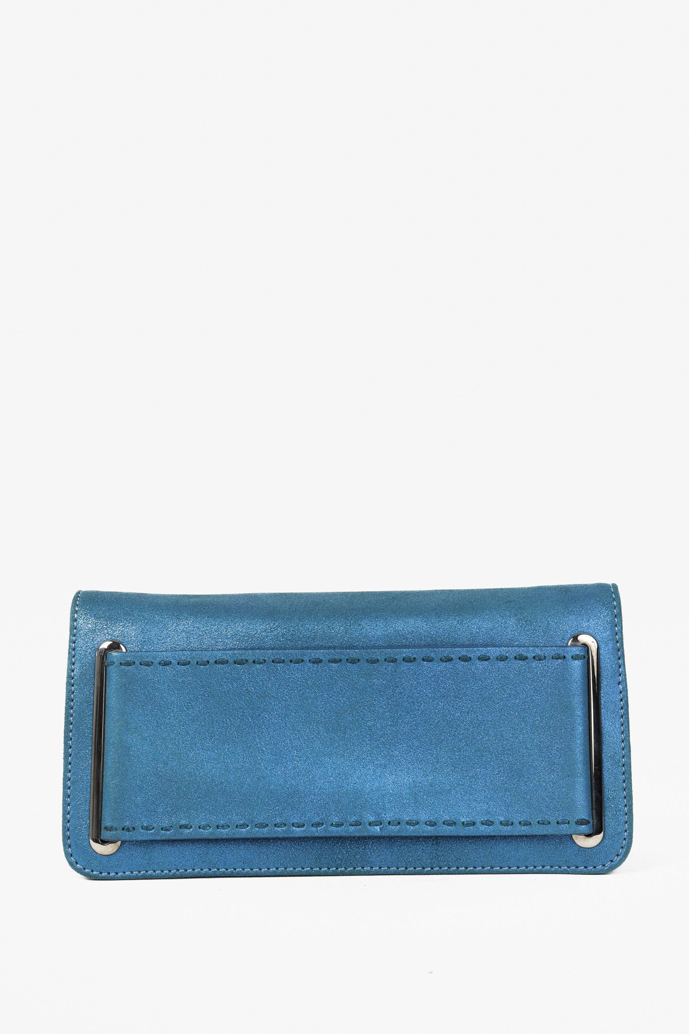 Versace Versace Metallic Aqua Blue Leather Clutch Size ONE SIZE - 4 Thumbnail
