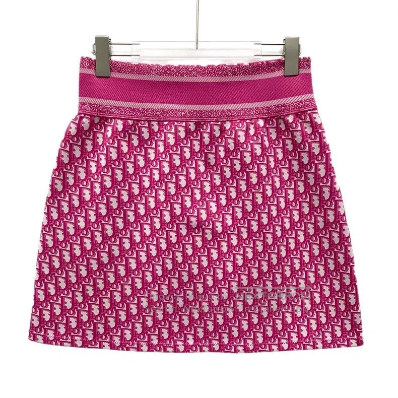 Dior Pink logo jacquard full-print knitted skirt short ski