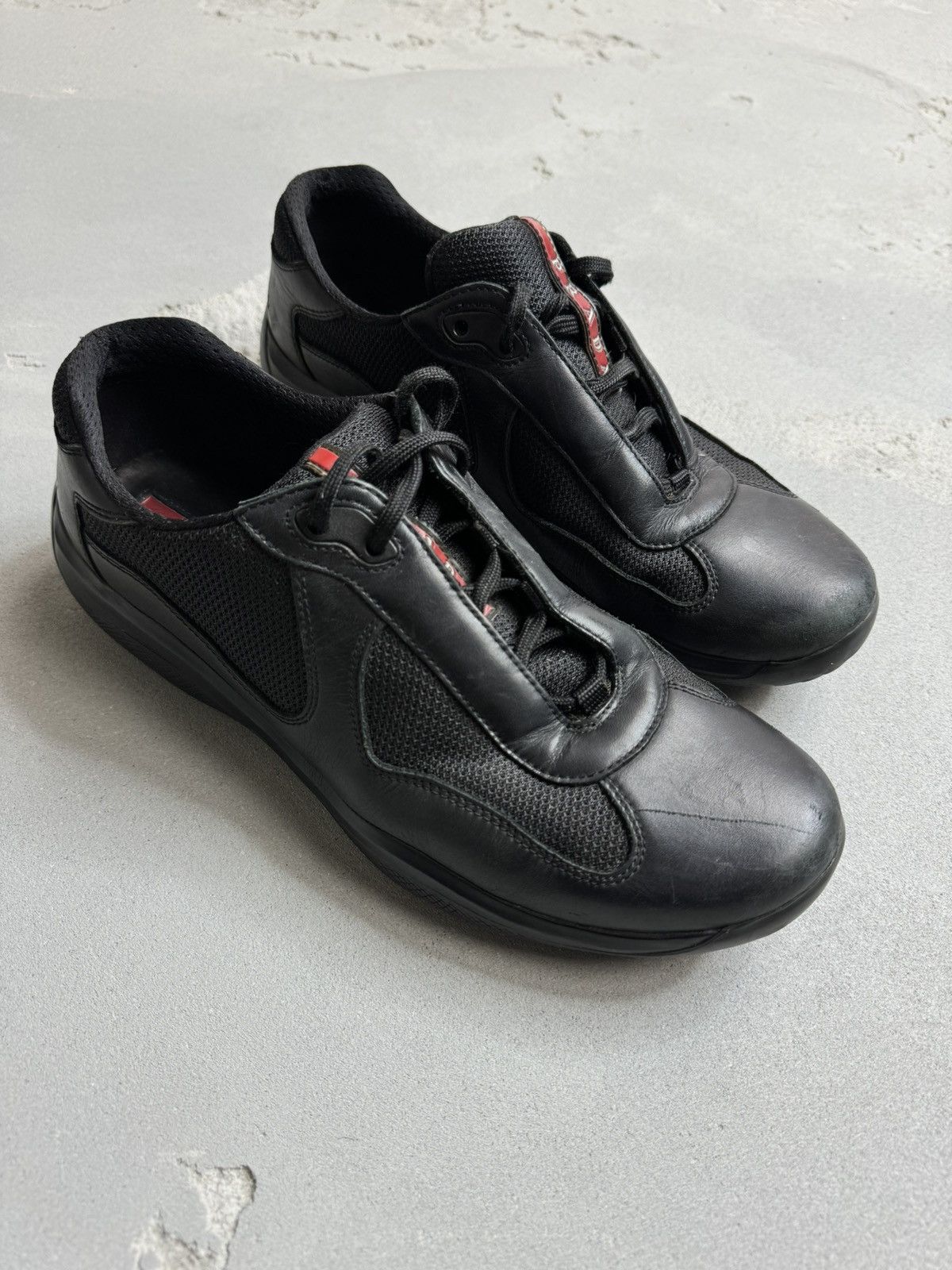 Pre-owned Prada Vintage  Americas Cup Black Leather Sneakers