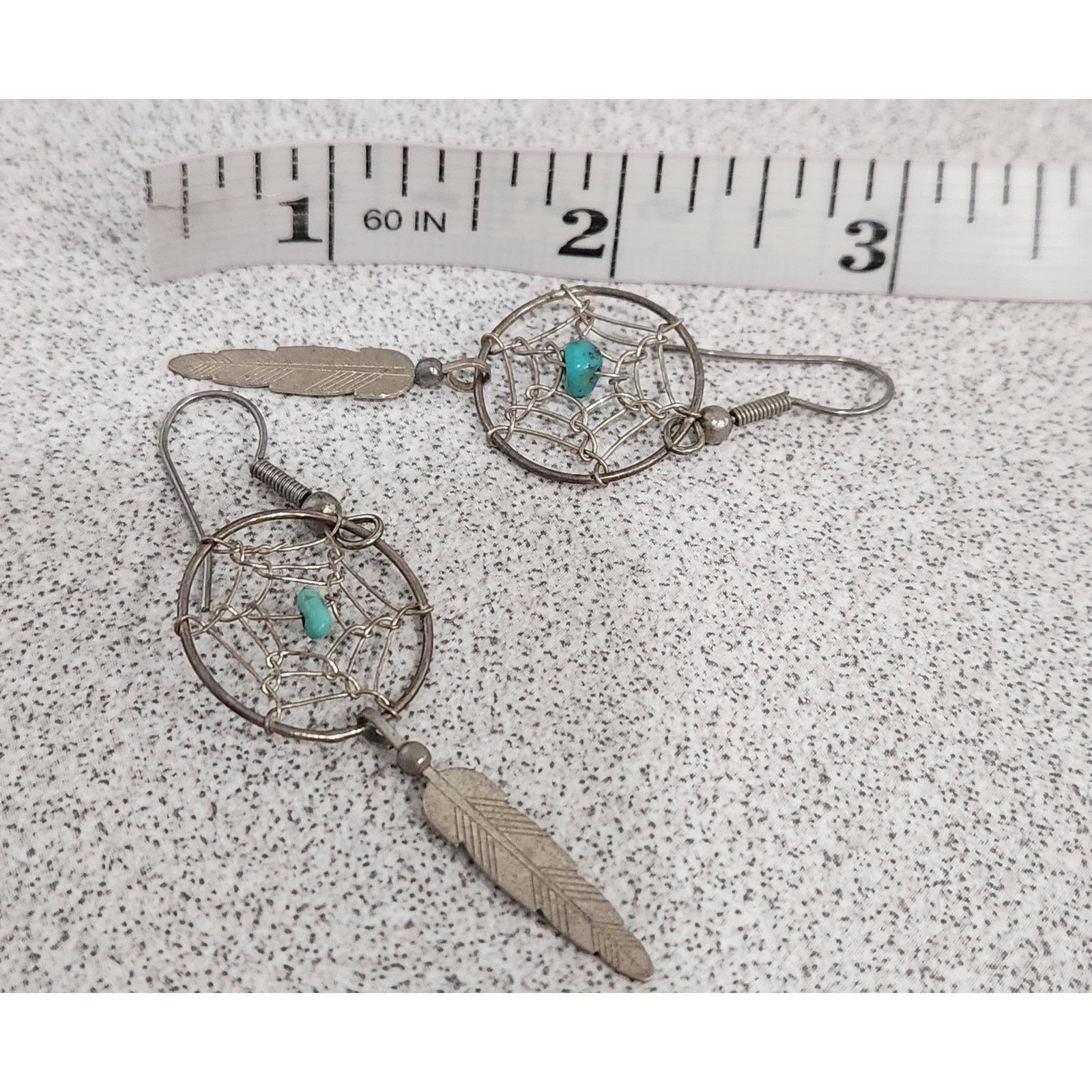 Other Native American Silver Dreamcatcher Turquoise Earrings 3" Size ONE SIZE - 3 Thumbnail