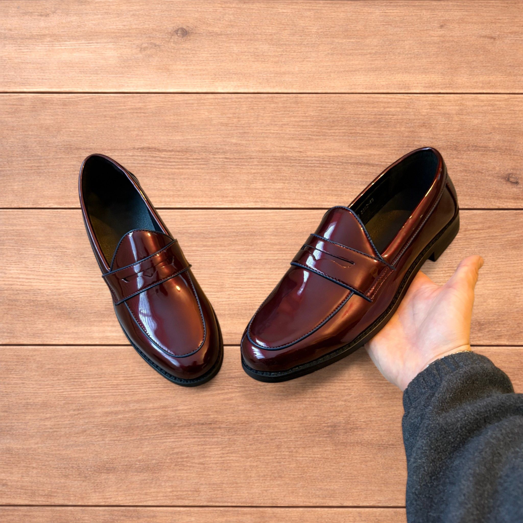 Japanese Brand Faux leather penny dress loafers shoes in oxblood red. Size US 11 / EU 44 - 2 Thumbnail
