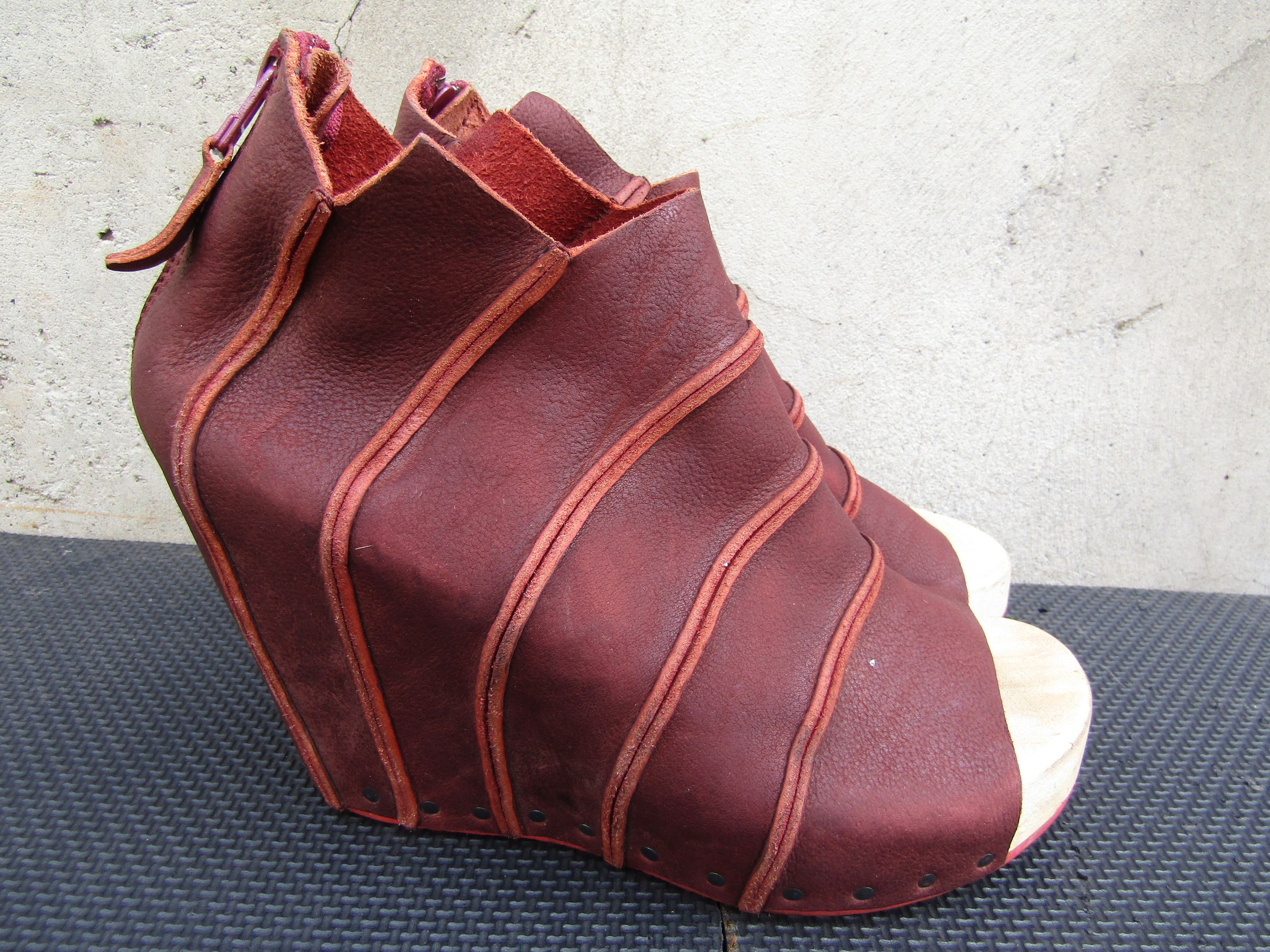 Trippen Trippen Womens Open Toe Leather Wedge Heels Germany Wood Size US 9 / IT 39 - 4 Thumbnail