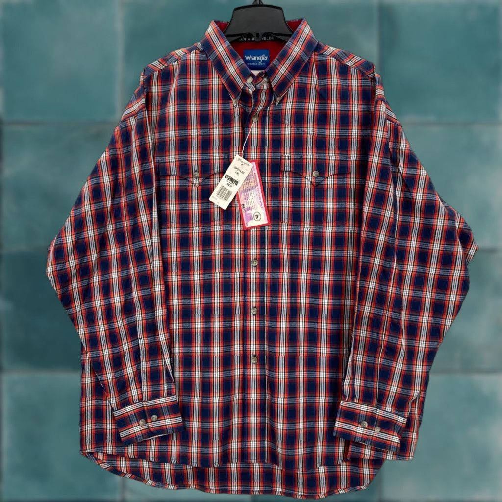 Wrangler Wrangler Button Down Western Shirt Mens 2XL Red Plaid Cowboy Rodeo NWT Size US XXL / EU 58 / 5 - 1 Thumbnail