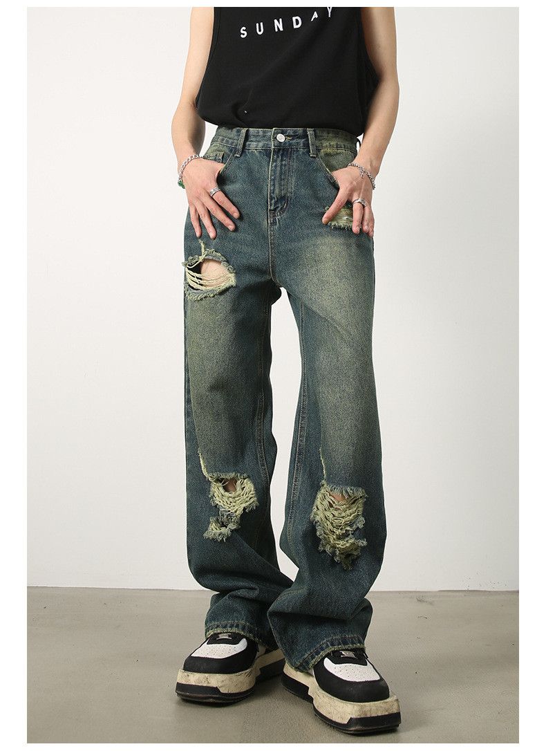 Japanese Brand × Vintage Japanese retro wide-leg loose straight-leg ripped jeans Size US 32 / EU 48 - 1 Thumbnail