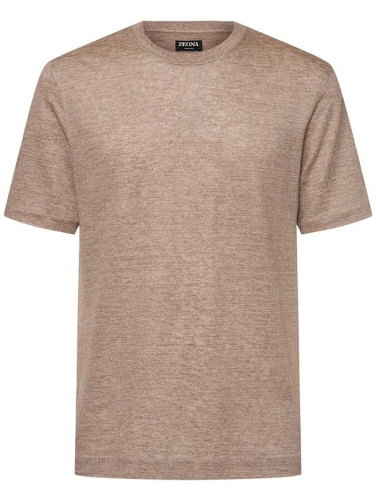Z Zegna o1lsvrm0525 Oasi Linen T-Shirt in Light Taupe Size US XXL / EU 58 / 5 - 1 Thumbnail