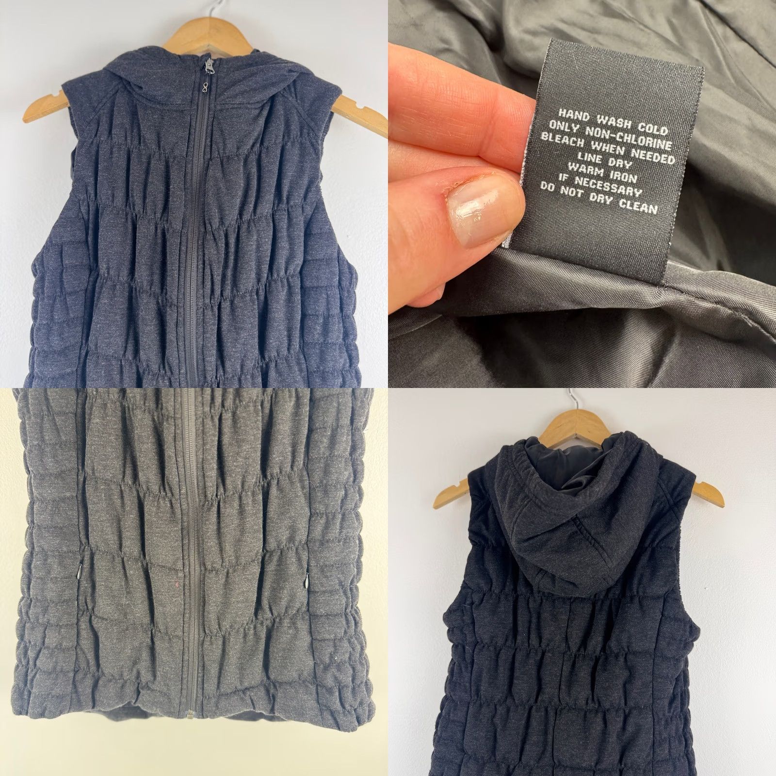 Blanc Noir Be by Blanc Noir Womens Charcoal Gray Ruched Hooded Puffer Vest Full Zip M Slim Quilted Size M / US 6-8 / IT 42-44 - 8 Thumbnail