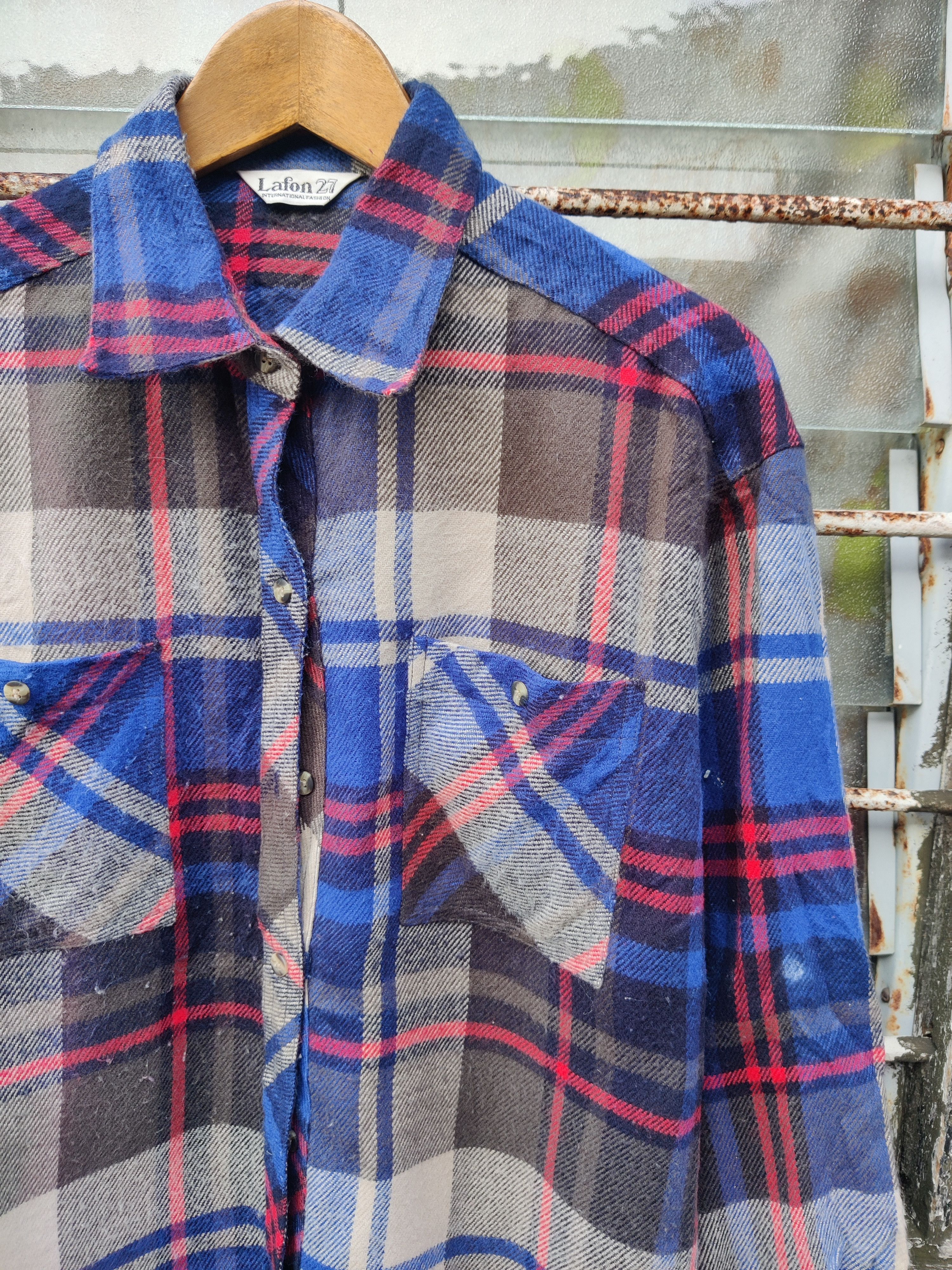Vintage Vintage Lafon 27 Double Pocket Checkers Flannel Shirt Size US M / EU 48-50 / 2 - 2 Thumbnail