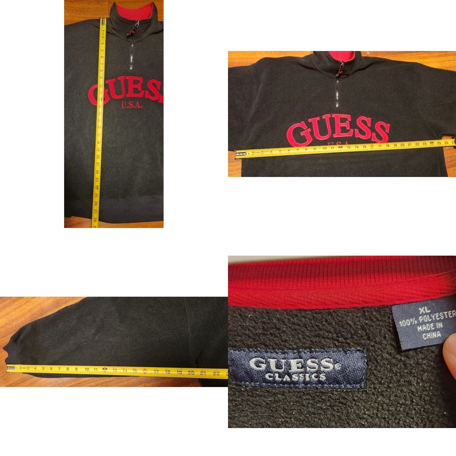 Guess VINTAGE GUESS Sweater Men's XL 1/4 Zip Fleece Jacket Black Pullover Embroidered Size US XL / EU 56 / 4 - 8 Thumbnail