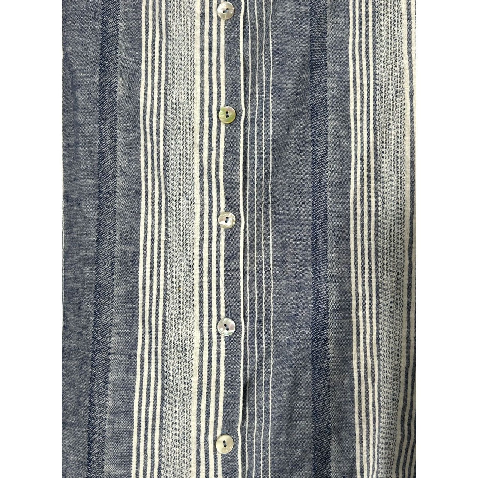Soft Surroundings Soft Surroundings Blue Striped Linen Cotton Button-Down Tunic Shirt Plus 1X NWOT Ladies Casual 3/4 Sleeve High-Low Hem Size 1X Blue/White Shirt Size XL / US 12-14 / IT 48-50 - 2 Thumbnail