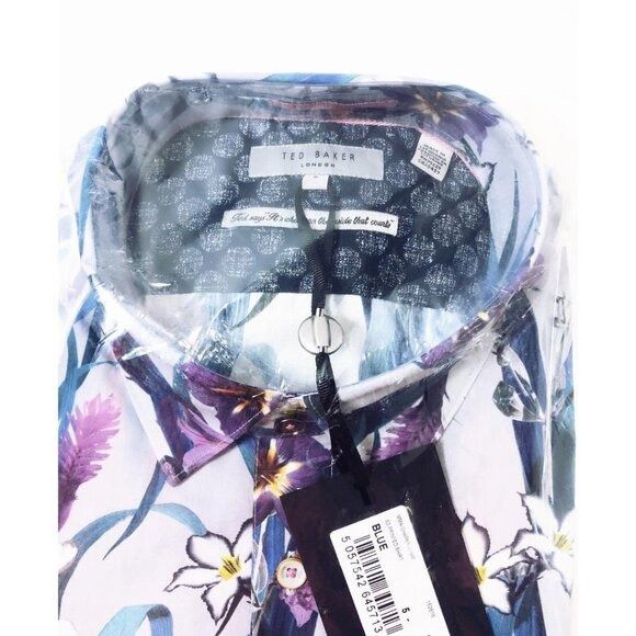 Ted Baker Ted Baker London Mens Blue Hawaiian Short Sleeve Button Up S Size US XL / EU 56 / 4 - 4 Thumbnail