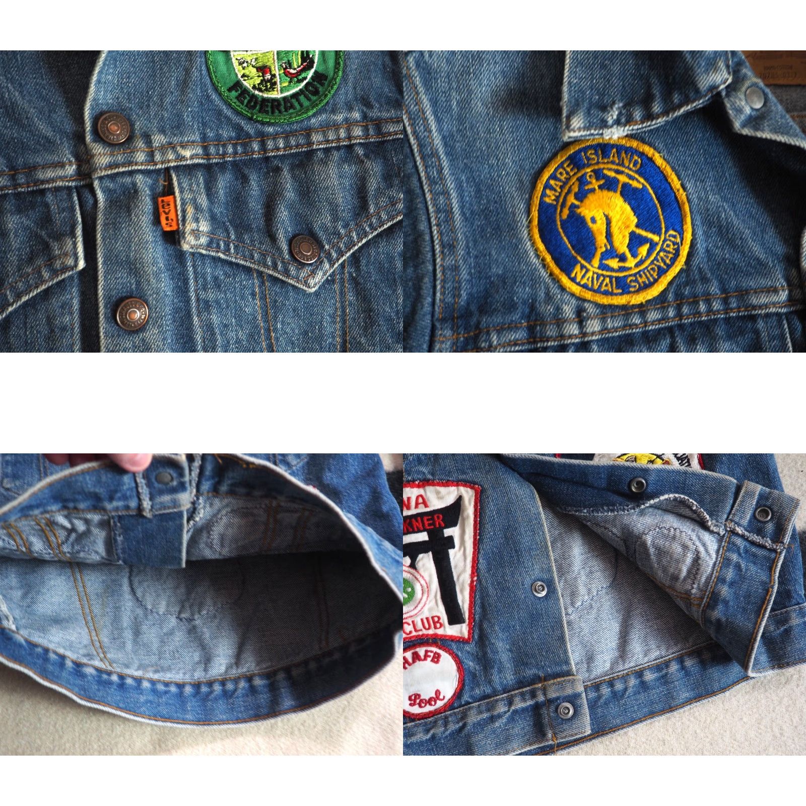 Levi's VTG 70s Levi's Orange Tab Type 3 III Snap Denim Jacket XS Blue Military Look Souvenir Jacket Mens Size XS / US 0-2 / IT 36-38 - 8 Thumbnail