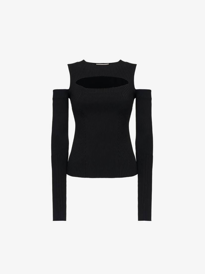 o1srvl11e0326 Slashed Knit Top in Black
