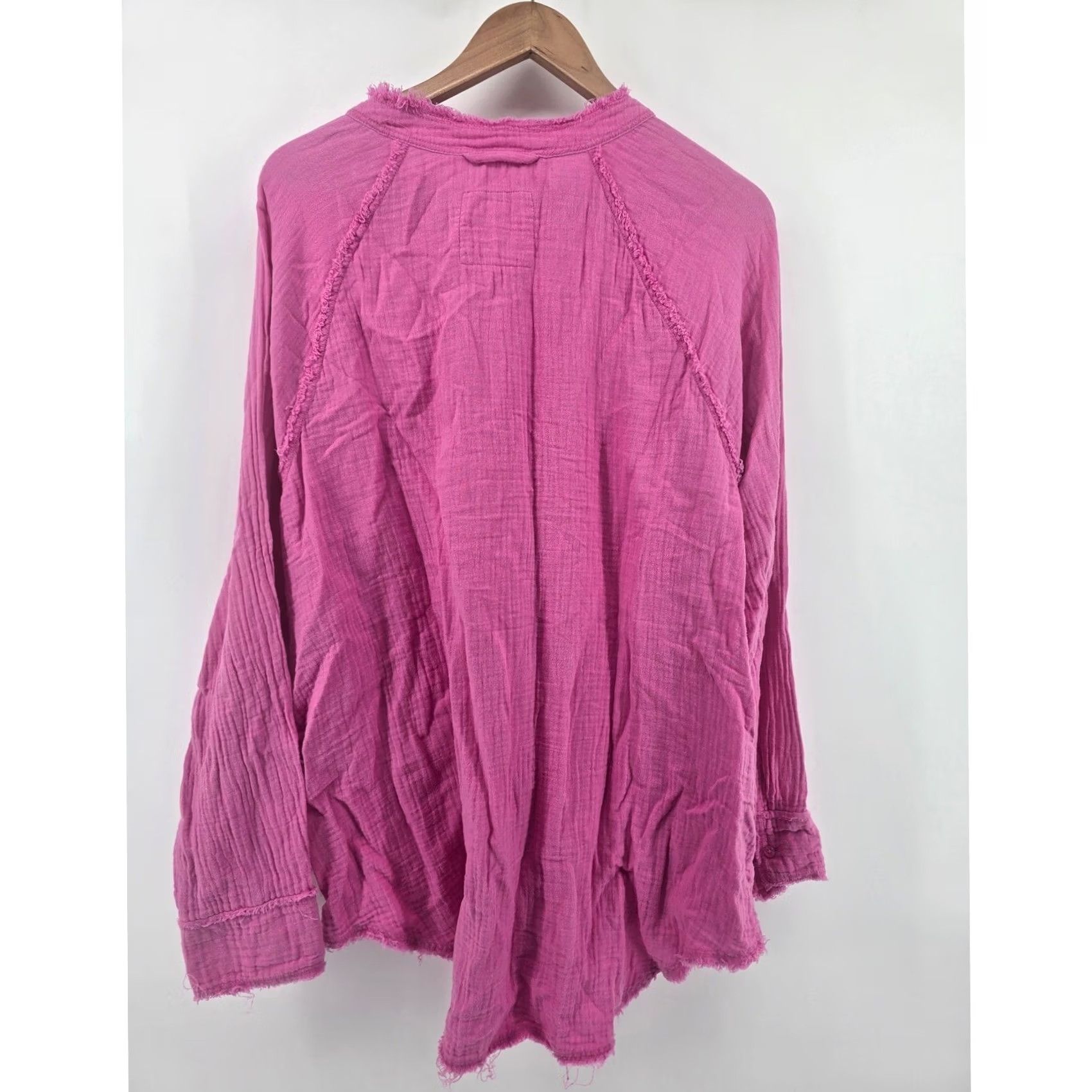 Vintage Aerie Button Down Shirt Womens M Pink Poolside Gauze Raw Hem Oversized Size M / US 6-8 / IT 42-44 - 3 Thumbnail