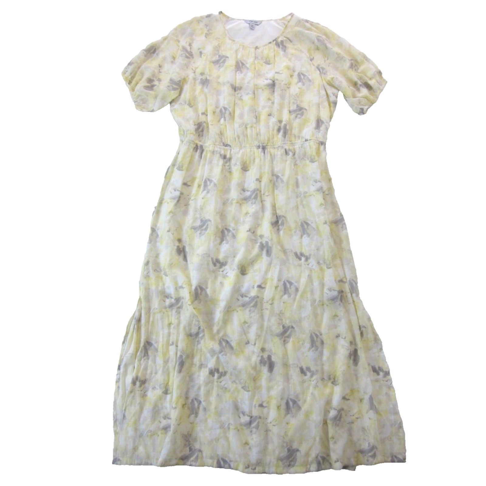Nine West Nine West Yellow Floral Rayon Short Sleeve Maxi Dress Lined Large Women Size 36" / US 14 / IT 50 - 2 Thumbnail