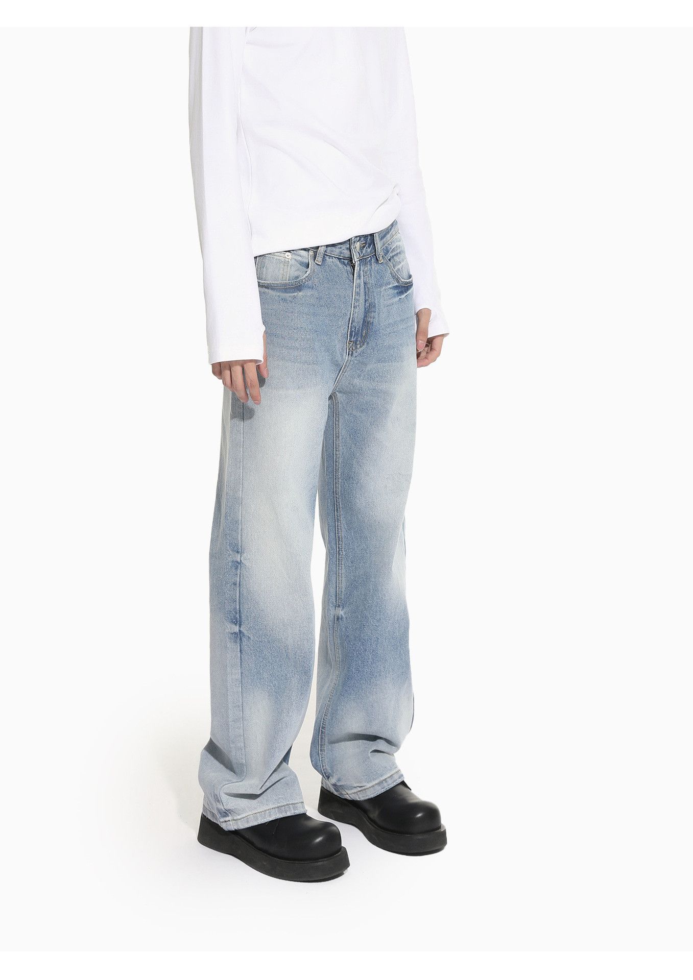 Japanese Brand Men's Japanese distressed straight leg wide-leg washed jeans Size US 32 / EU 48 - 5 Thumbnail