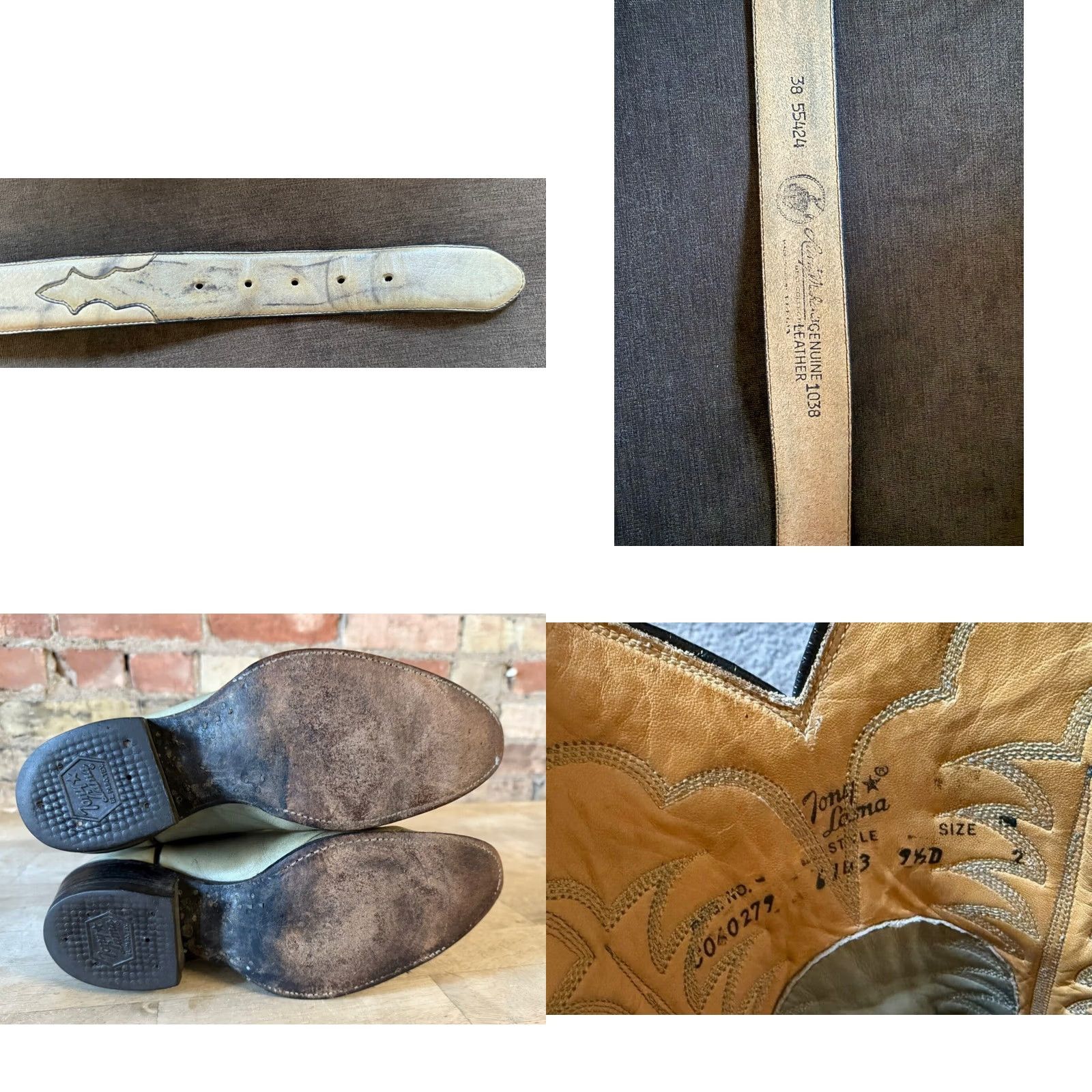 Tony Lama VINTAGE Tony Lama Men's Cowboy Boots Belt 9.5D Beige-Gray Leather Size ONE SIZE - 8 Thumbnail