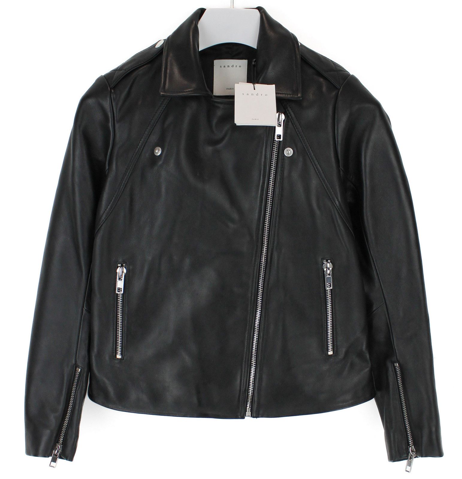 SANDRO Veinarde Jacket Women's LARGE Leather Biker