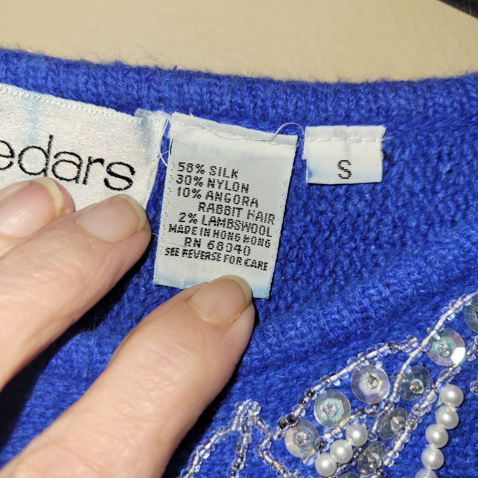 & Other Stories Cedars Beaded Sweater Small Blue Silk Lambswool Angora Blend Size S / US 4 / IT 40 - 3 Thumbnail