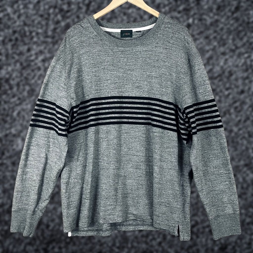 J.Crew J.CREW Oarsman Shirt Men XL Gray Stripe Heavyweight Elbow Patch Cotton T342 Size US XL / EU 56 / 4 - 1 Thumbnail