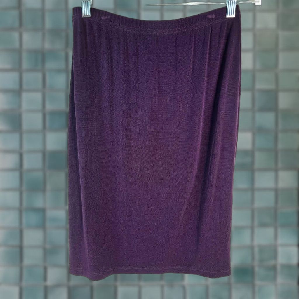 Vintage Picadilly Fashions Skirt Adult Women Purple Knee Length Elastic Waist L Solid Acetate Spandex 90s Workwear/Party/Cocktail Mens? Womens Size 36" / US 14 / IT 50 - 1 Thumbnail
