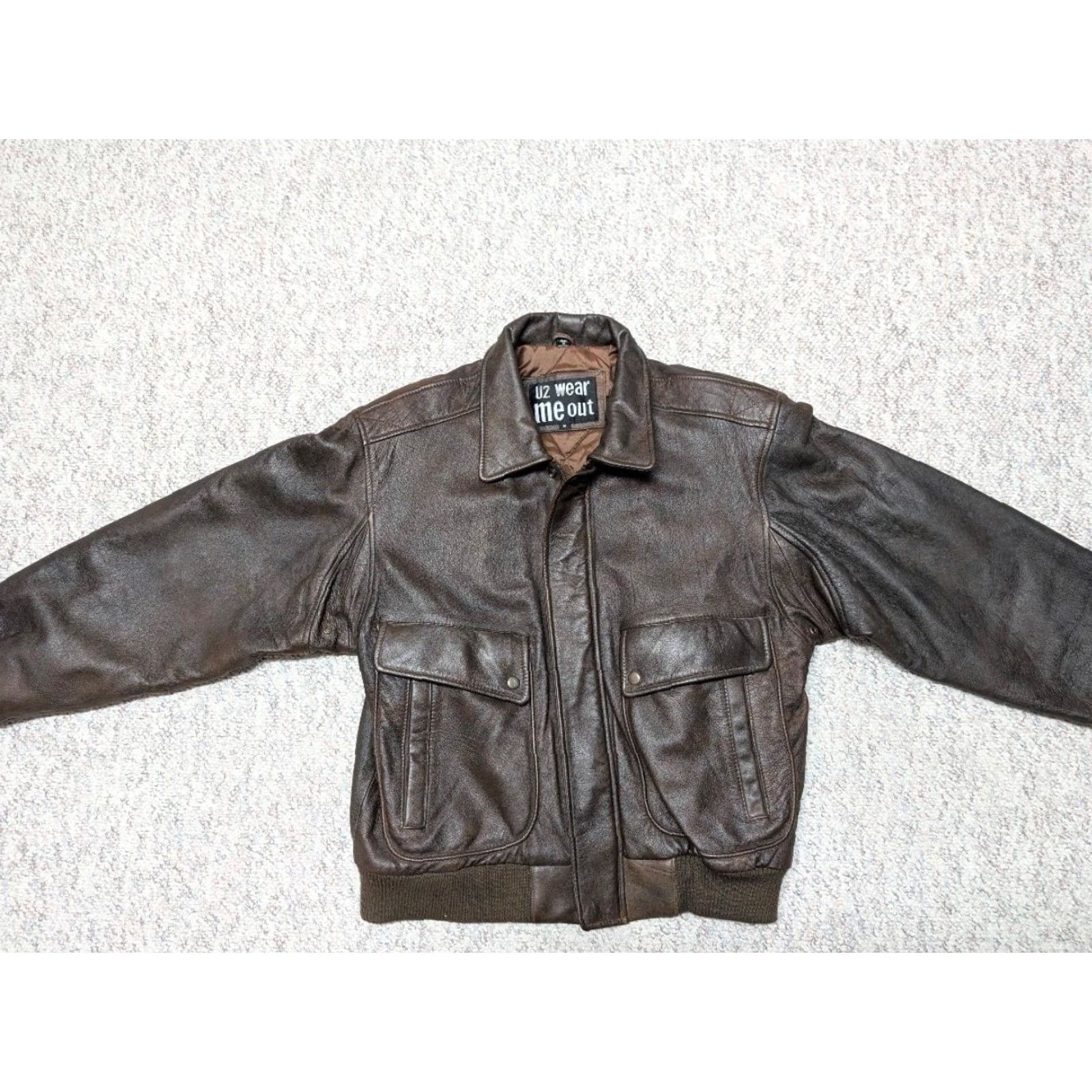Vintage VINTAGE bomber jacket Mens Leather Brown 42 1980s 1990s Mad Max PATINA motorcycle zipper snap U2 Wear Me Out Size US M / EU 48-50 / 2 - 3 Thumbnail