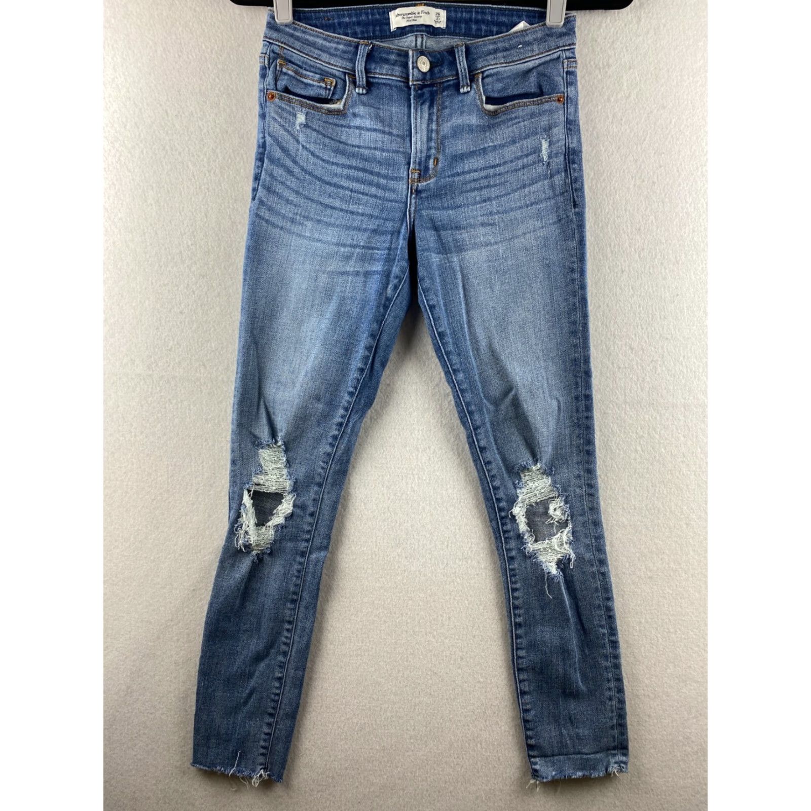 Abercrombie & Fitch Abercrombie & Fitch Women's Jeans Skinny Denim Distressed 26 Stretch 5-Pocket Blue Mid Rise Regular Size 26" / US 2 / IT 38 - 2 Thumbnail