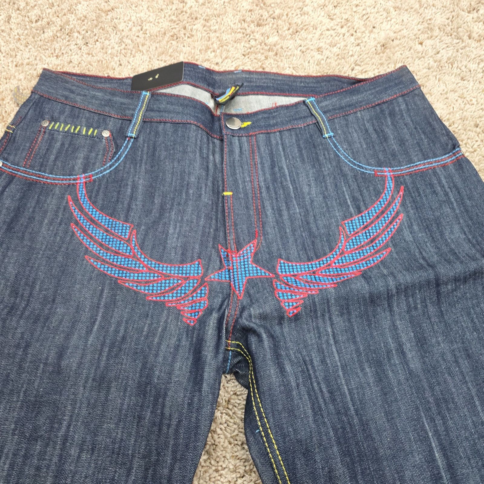 Vintage NOS DS Vintage Y2K Miskeen Baggy Wings Denim Jeans 42x33 Size US 42 / EU 58 - 4 Thumbnail